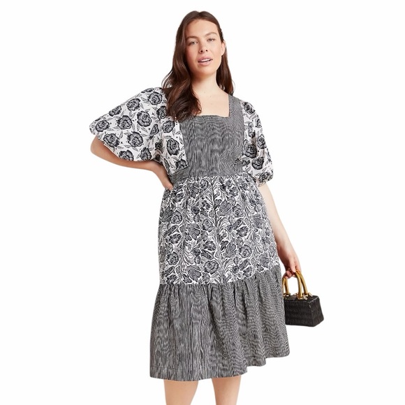 NWT! Anthropologie | Blooming Print Cotton Adrienne Flounced Midi Dress Size 16W - Picture 2 of 16